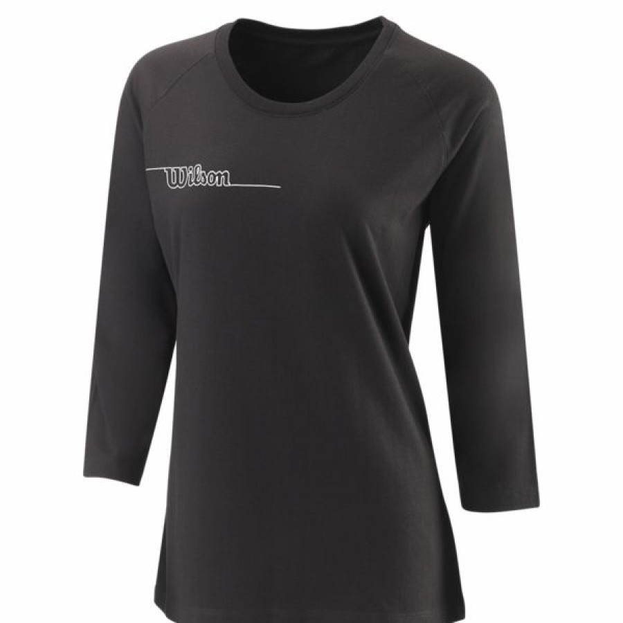 Tennis Clothing * | Best Deal Wilson Women'S Team Ii 3/4 Sleeve Tech Tee Black