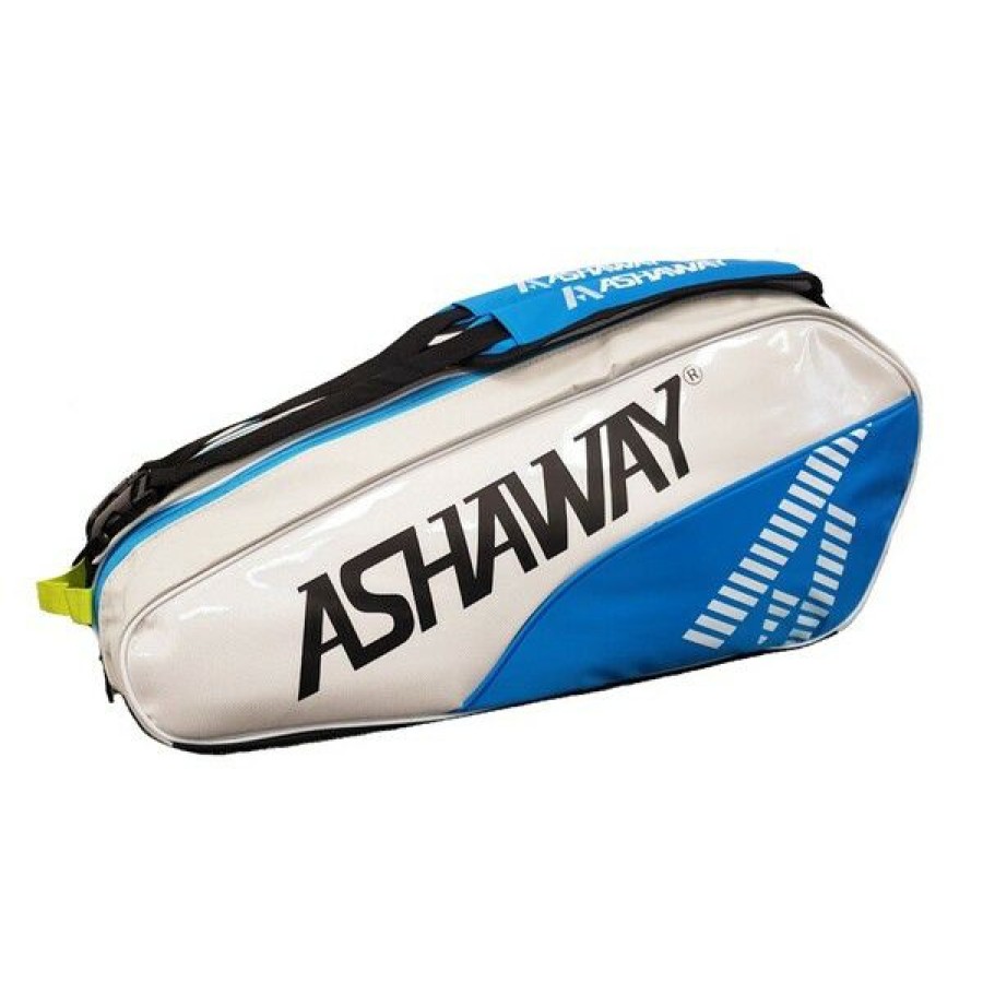 Squash Bags * | Best Pirce Ashaway Triple 6 Racket Bag White/Sky Blue