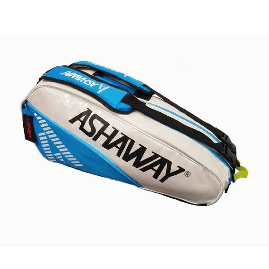 Squash Bags * | Best Pirce Ashaway Triple 6 Racket Bag White/Sky Blue