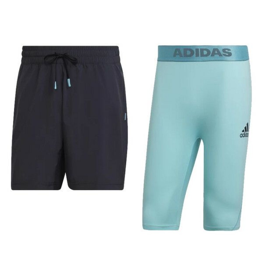 Tennis Clothing * | Coupon Adidas Men'S Paris 2 In 1 Shorts Carbon Pulse Aqua