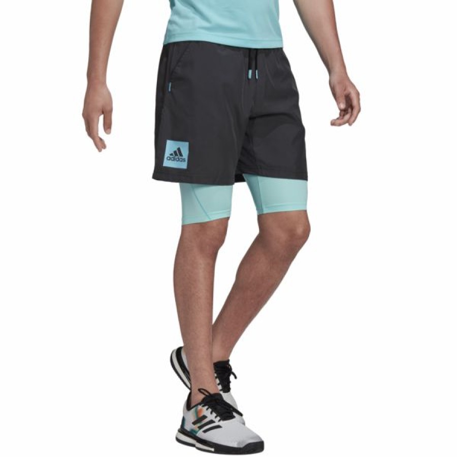 Tennis Clothing * | Coupon Adidas Men'S Paris 2 In 1 Shorts Carbon Pulse Aqua