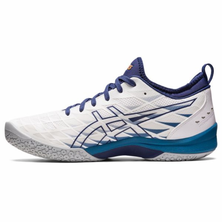 Squash Shoes * | Flash Sale Asics Men'S Blast Ff 3 Indoor Court Shoes White Deep Ocean