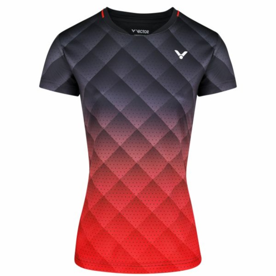 Tennis Clothing * | Best Deal Victor Women'S T-14100 C T-Shirt Black Red