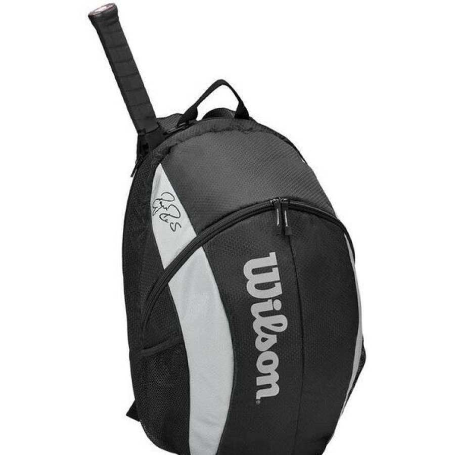 Tennis Bags * | Best Sale Wilson Roger Federer Team Backpack Black White