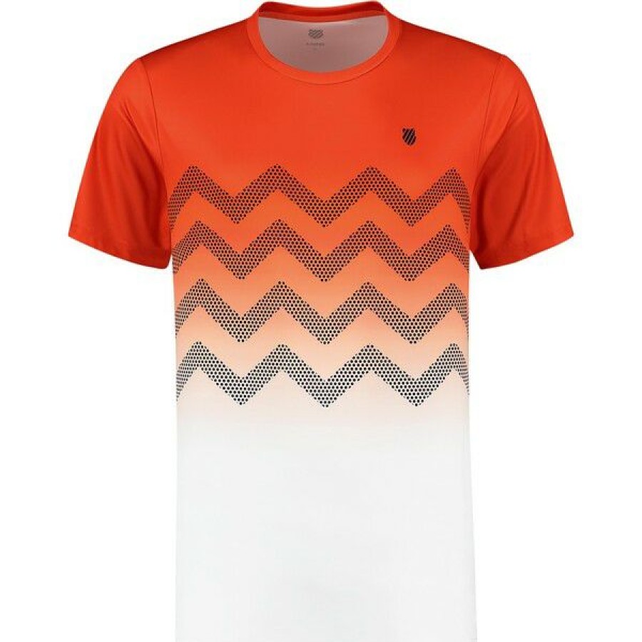 Tennis Clothing * | New K-Swiss Men'S Hypercourt Print Crew Tee 2 Spicy Orange White