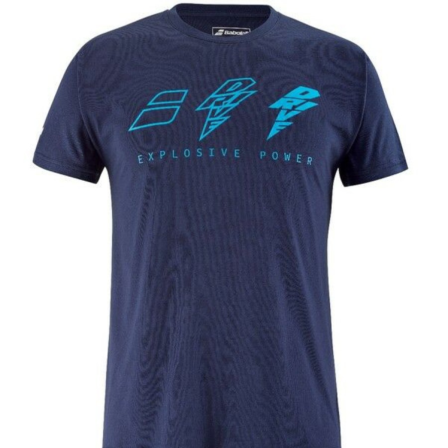 Tennis Clothing * | Cheapest Babolat Men'S Drive Cotton Tee Drive Blue