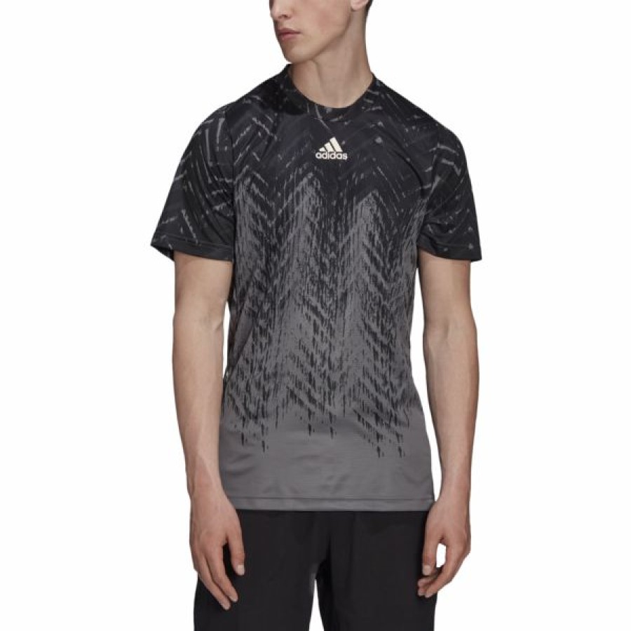 Tennis Clothing * | Buy Adidas Men'S Freelift Primeblue Print Tee Black Grey Five