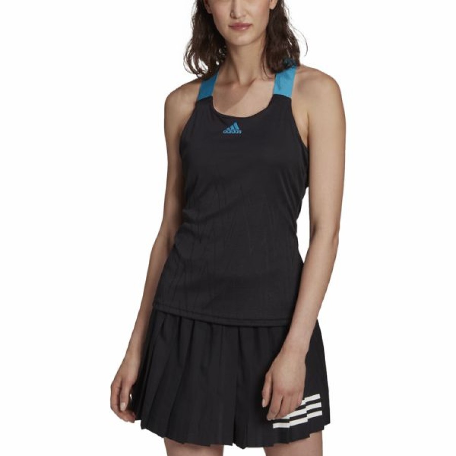 Tennis Clothing * | Deals Adidas Women'S Y-Tank Primeblue Black Sonic Aqua