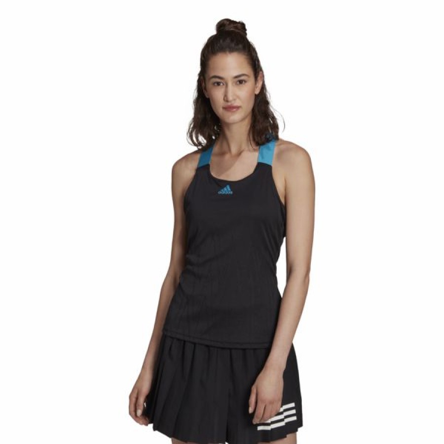 Tennis Clothing * | Deals Adidas Women'S Y-Tank Primeblue Black Sonic Aqua