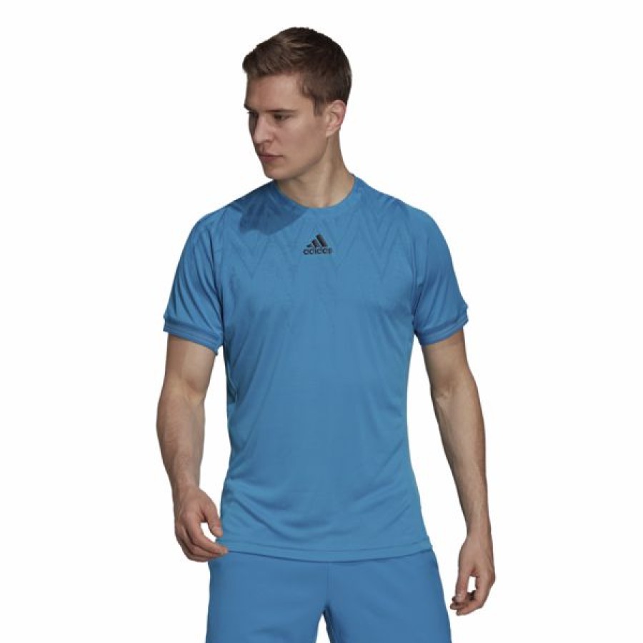 Tennis Clothing * | Deals Adidas Men'S Freelift Primeblue Tee Sonic Aqua