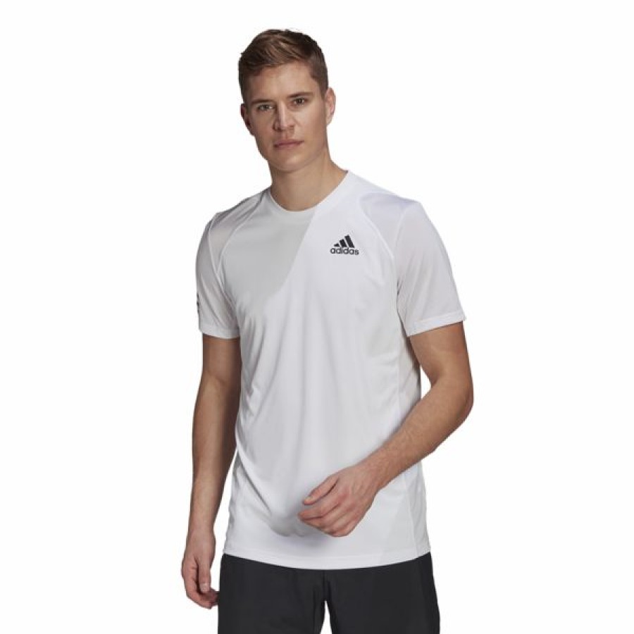 Tennis Clothing * | Wholesale Adidas Men'S Club 3 Stripe Tee White