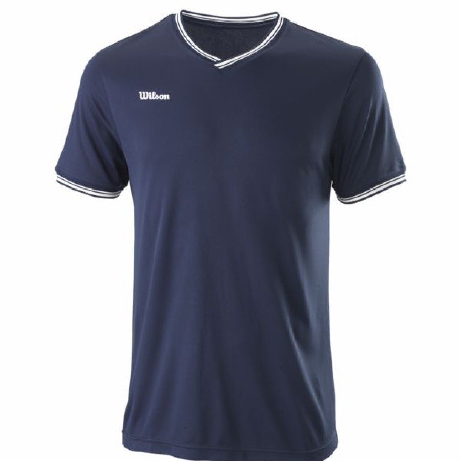 Tennis Clothing * | Cheapest Wilson Men'S Team Ii High V-Neck Tee Navy